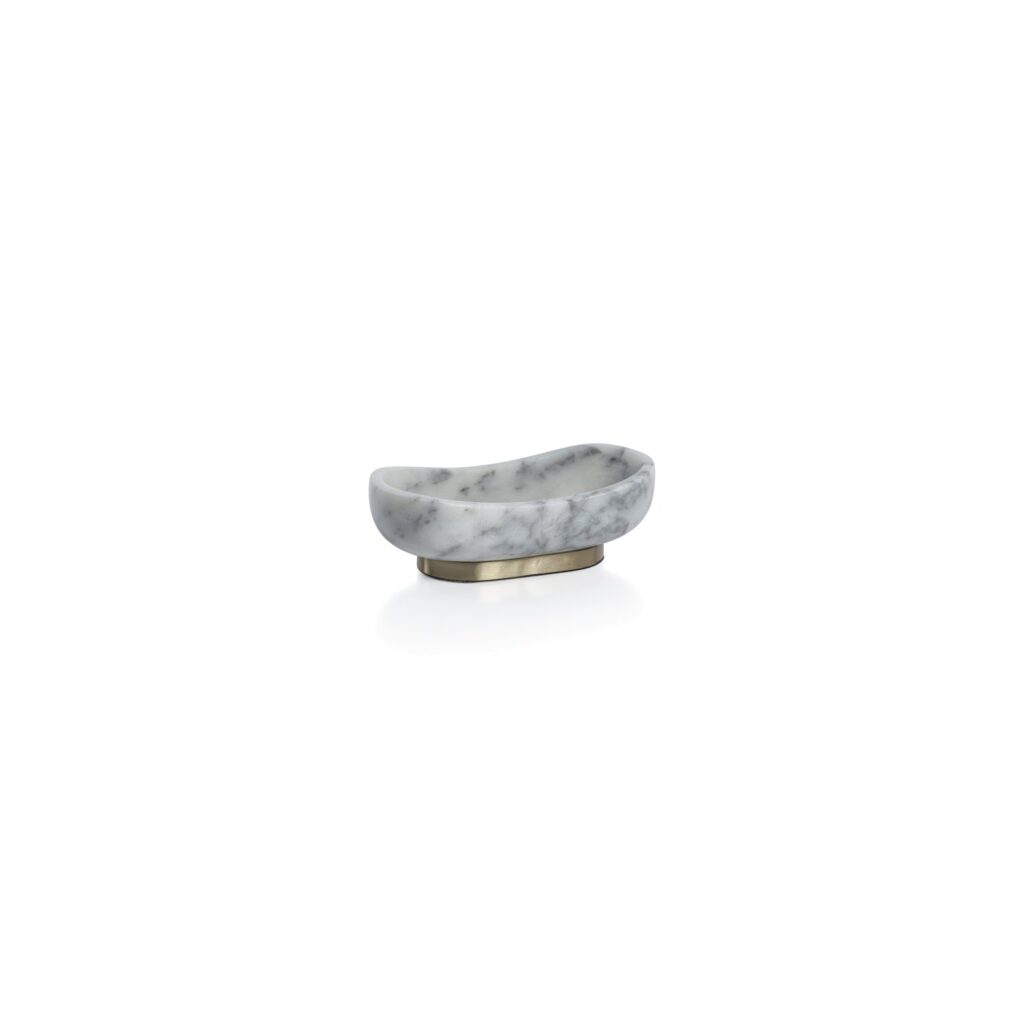 Arabescato Marble Oval Serving Bowl on Gold Base