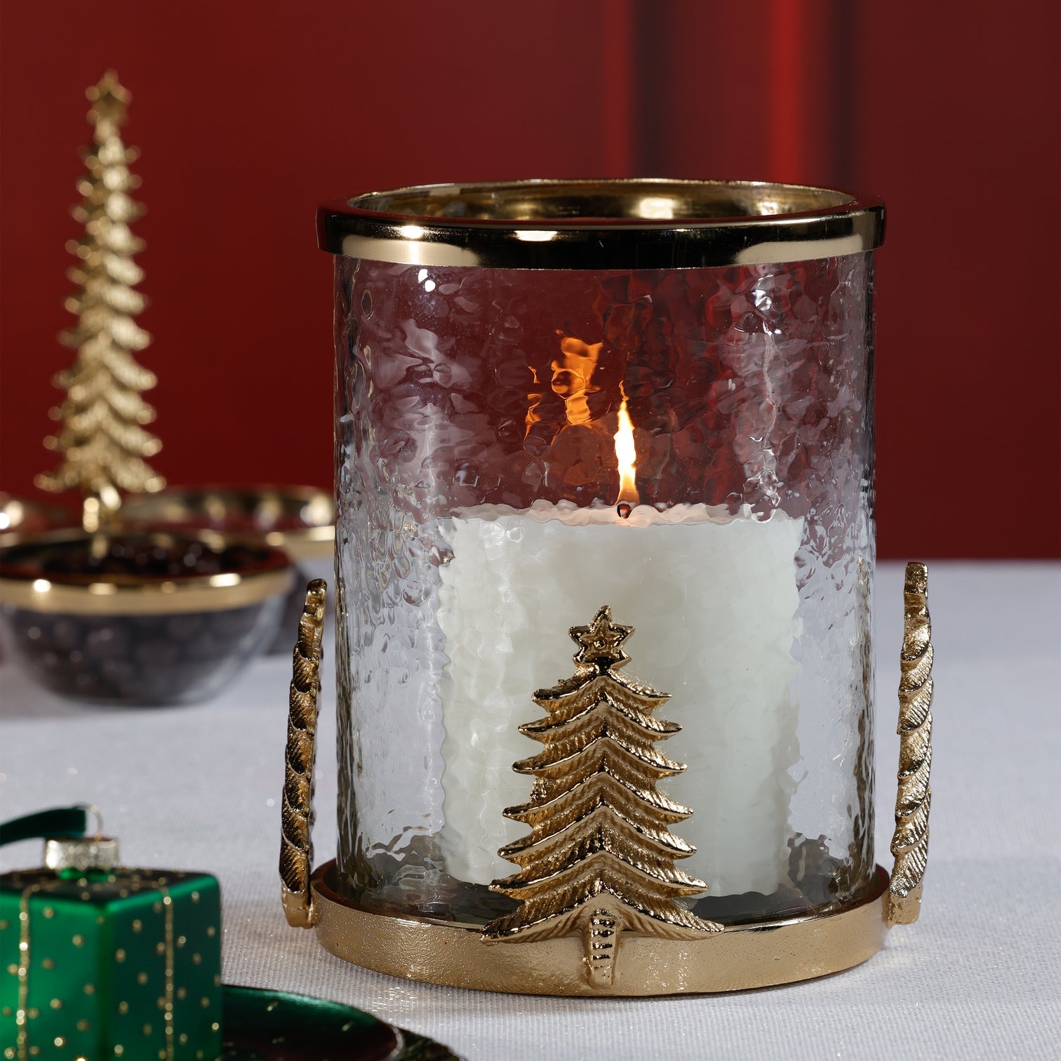 Glass and Metal Hurricane Candle Holder - Image 2