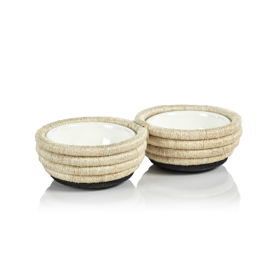 Natural and Black Coiled Abaca 2-Section Condiment Bowl - Image 2