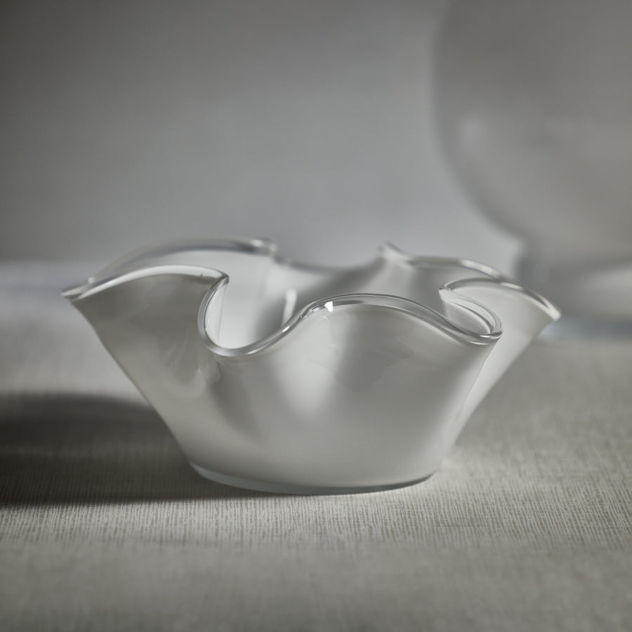 White Tall Wave Glass Bowl - 12 in